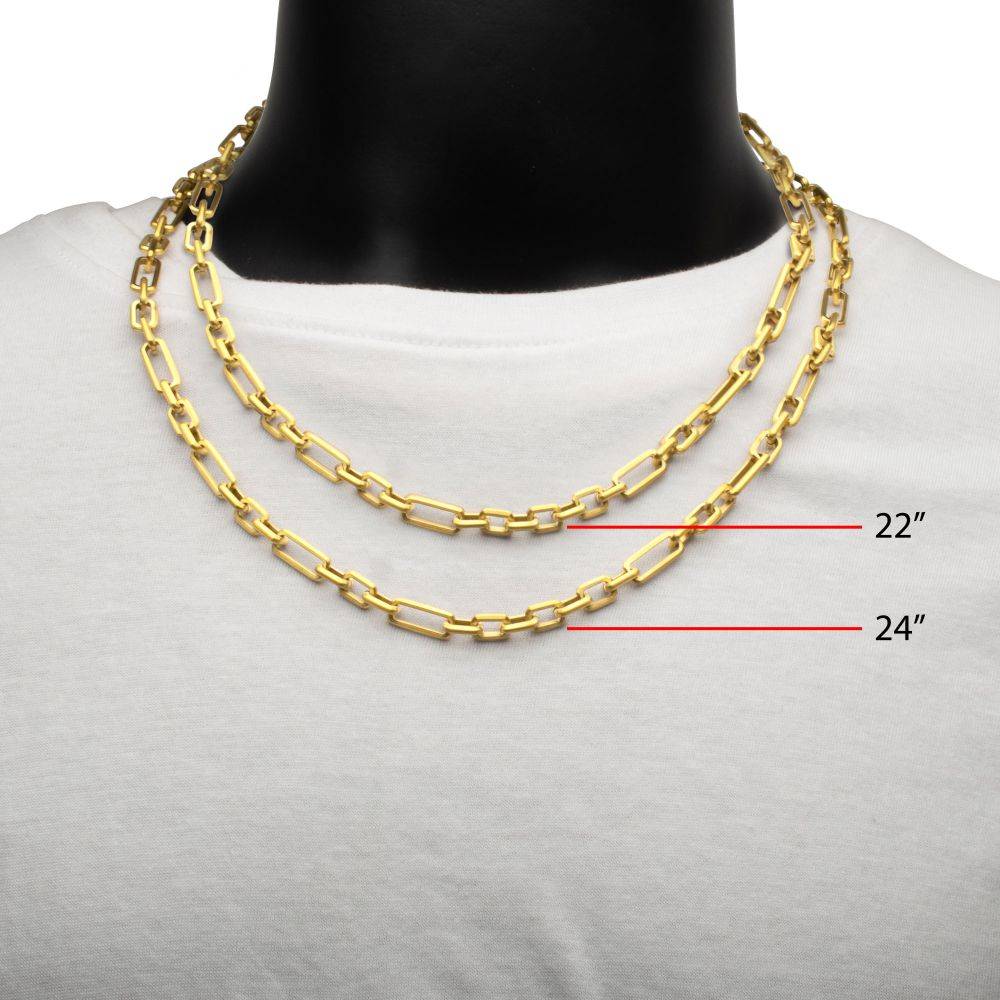 7mm 18Kt Gold IP Steel Brushed Finish Figaro Chain Necklace