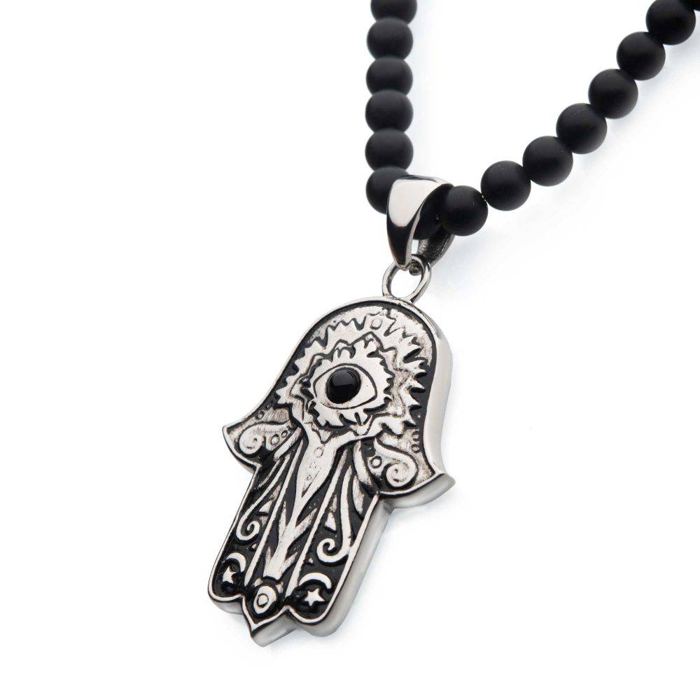 Black Agate Hamsa Pendant Necklace for Modern Protection