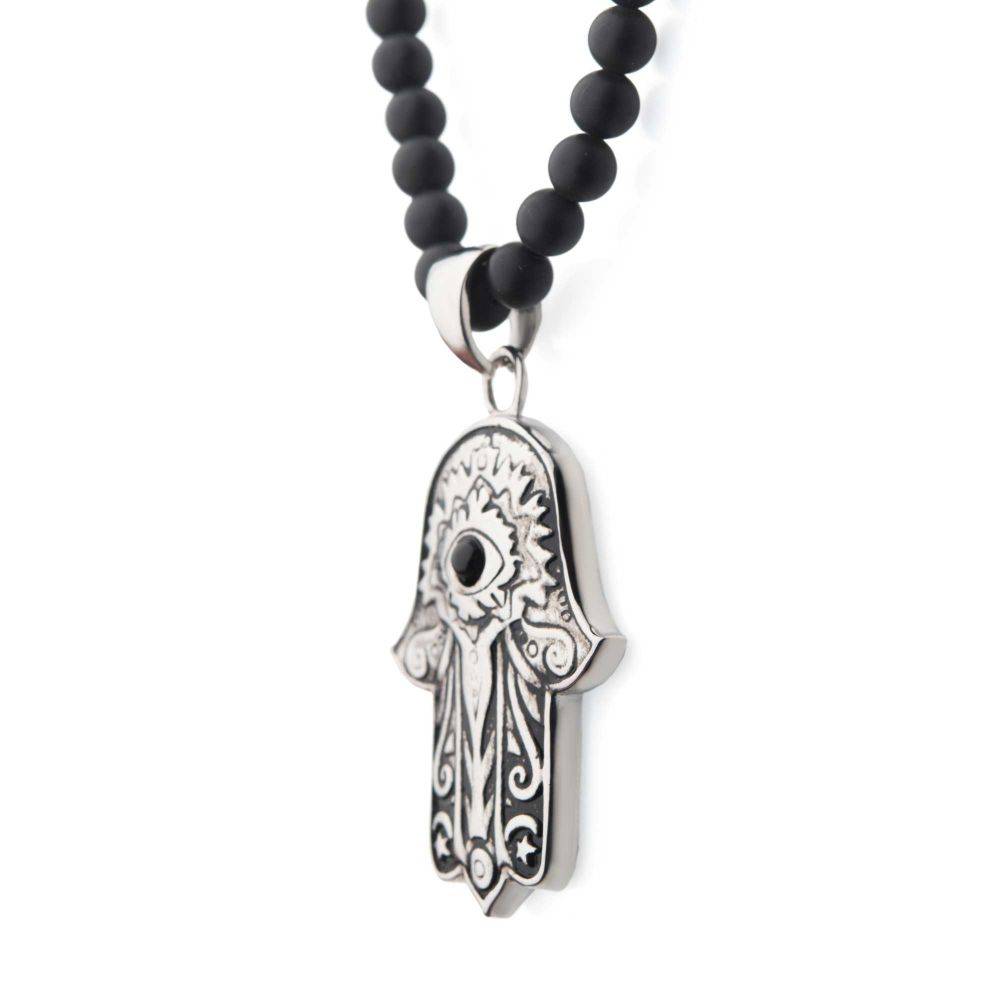 Black Agate Hamsa Pendant Necklace for Modern Protection