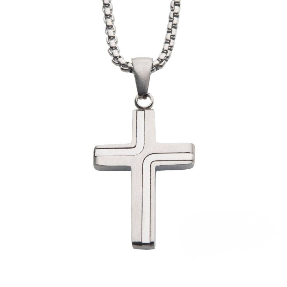 Stylish Steel Cross Drop Pendant with Chain