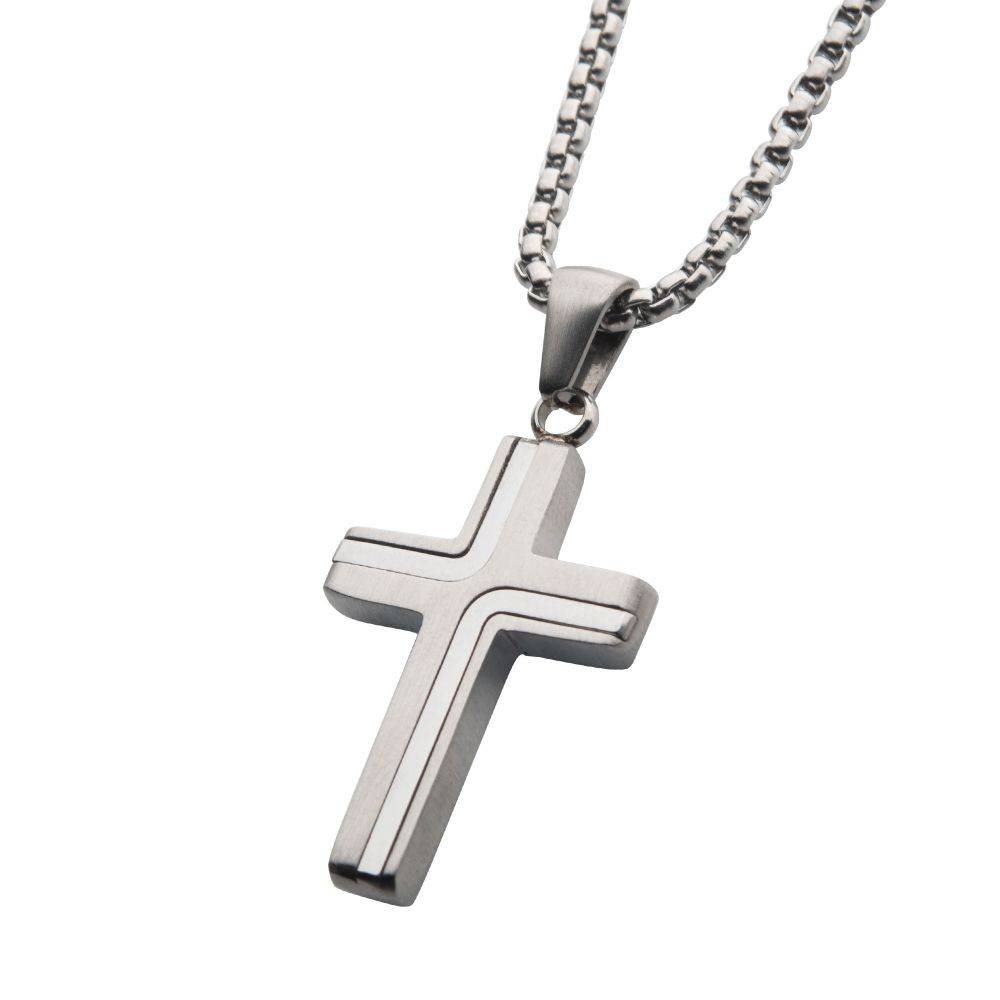 Stylish Steel Cross Drop Pendant with Chain