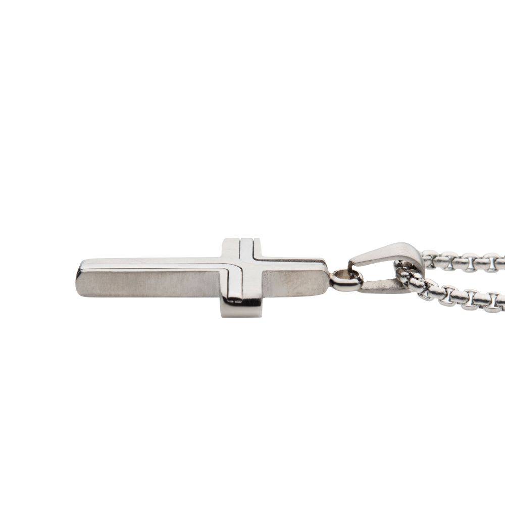Stylish Steel Cross Drop Pendant with Chain