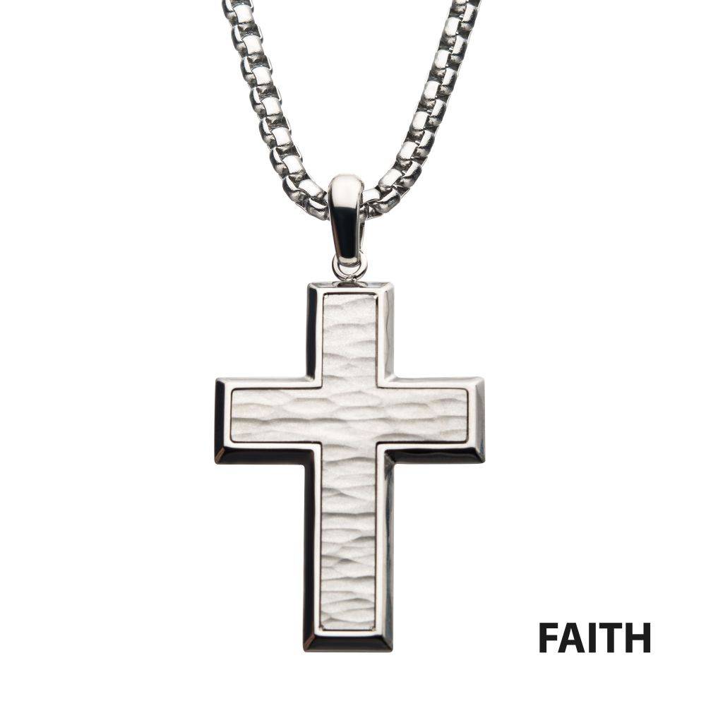 Matte Stainless Steel Short Cross Pendant with Steel Box Chain