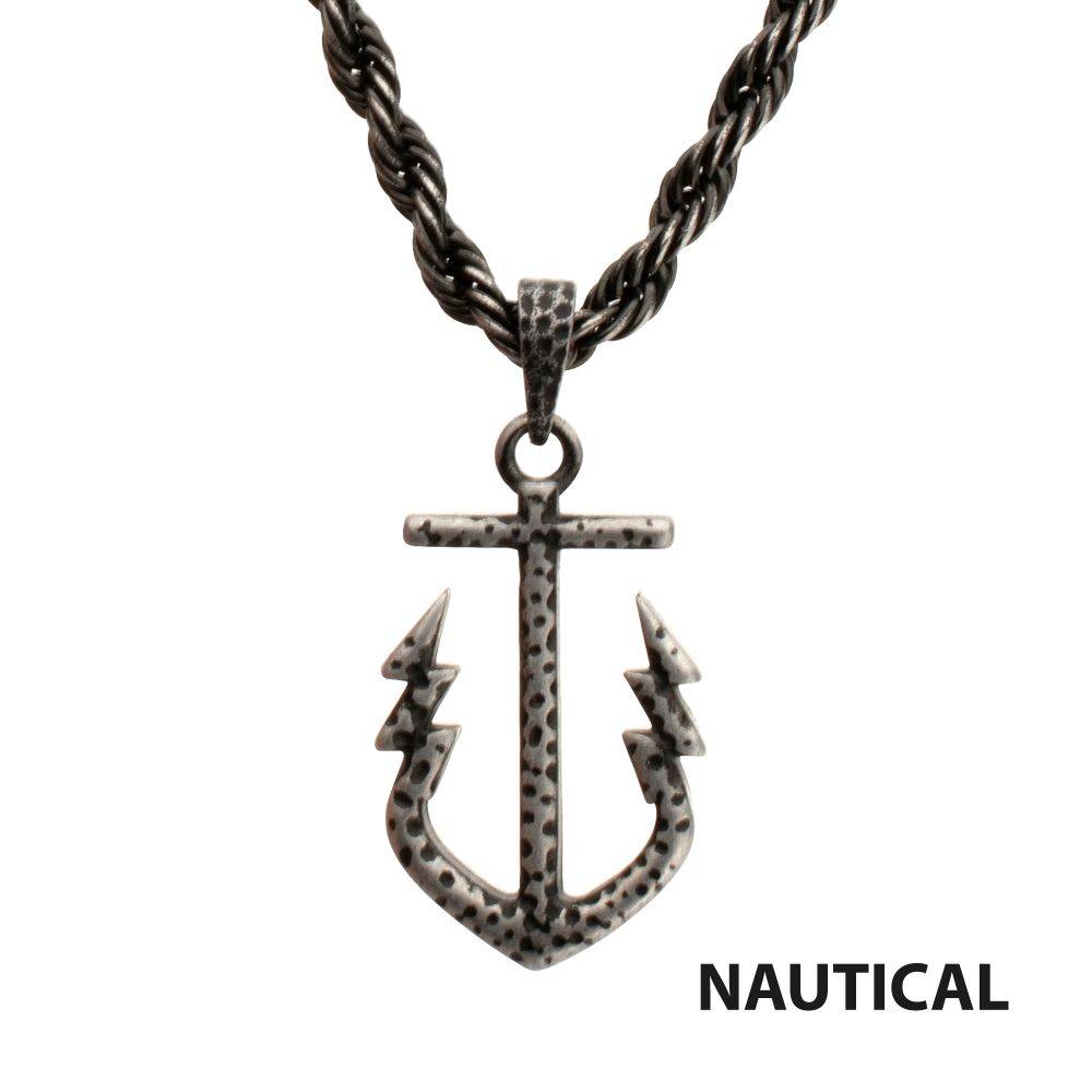 Neptune-Inspired Anchor Pendant in Gunmetal Finish