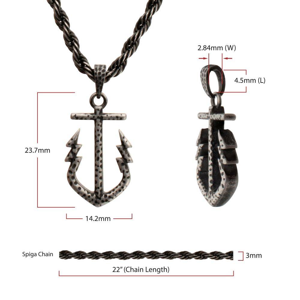 Neptune-Inspired Anchor Pendant in Gunmetal Finish