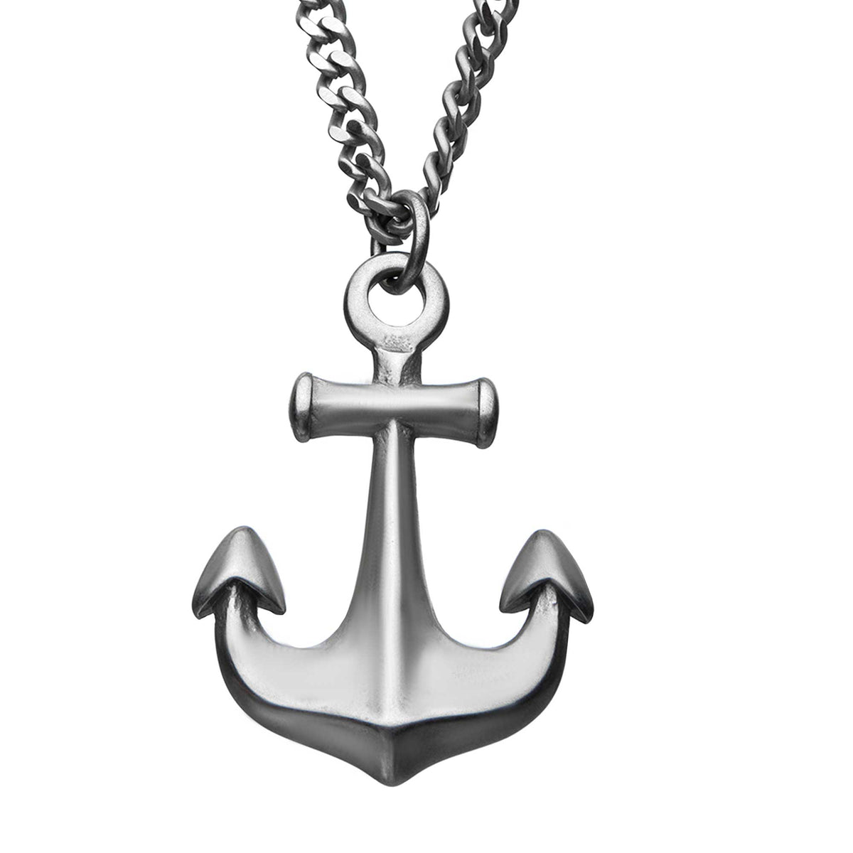 Silver Stainless Steel Antique Finish Vintage Anchor Pendant and Chain