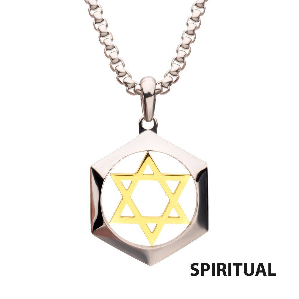 18Kt Gold IP Stainless Steel Star of David Pendant