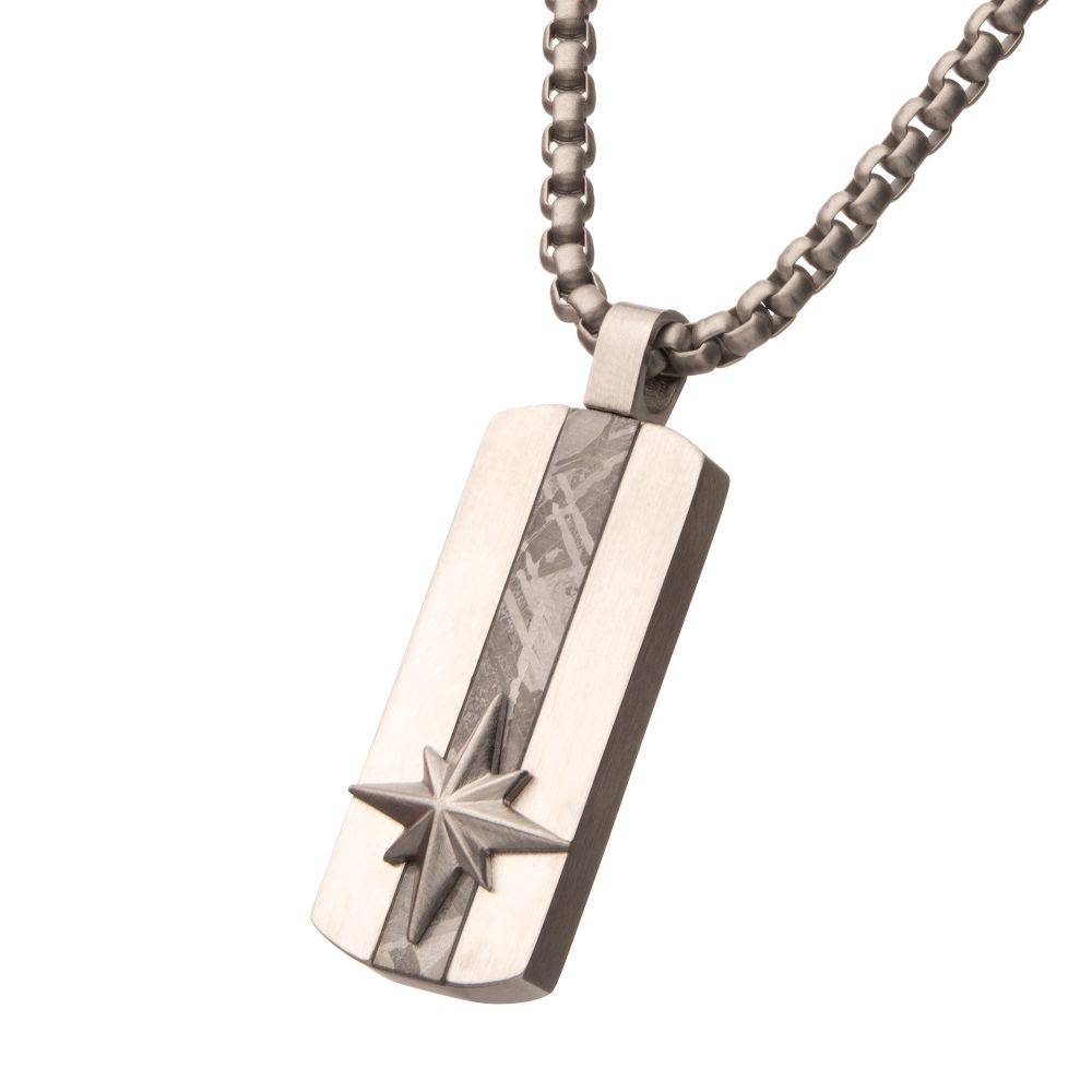 Genuine Meteorite Inlay Dog Tag Pendant for Men