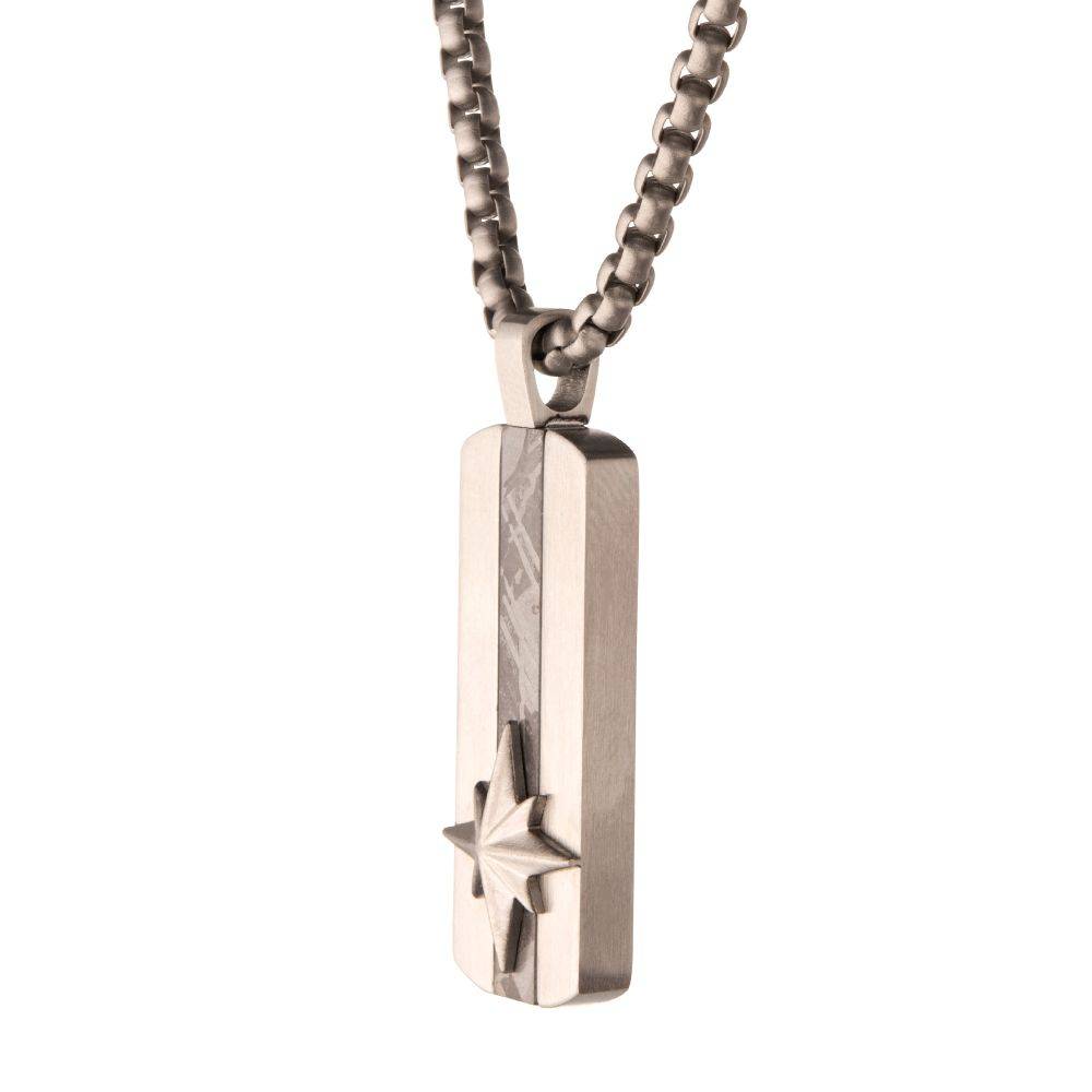Genuine Meteorite Inlay Dog Tag Pendant for Men