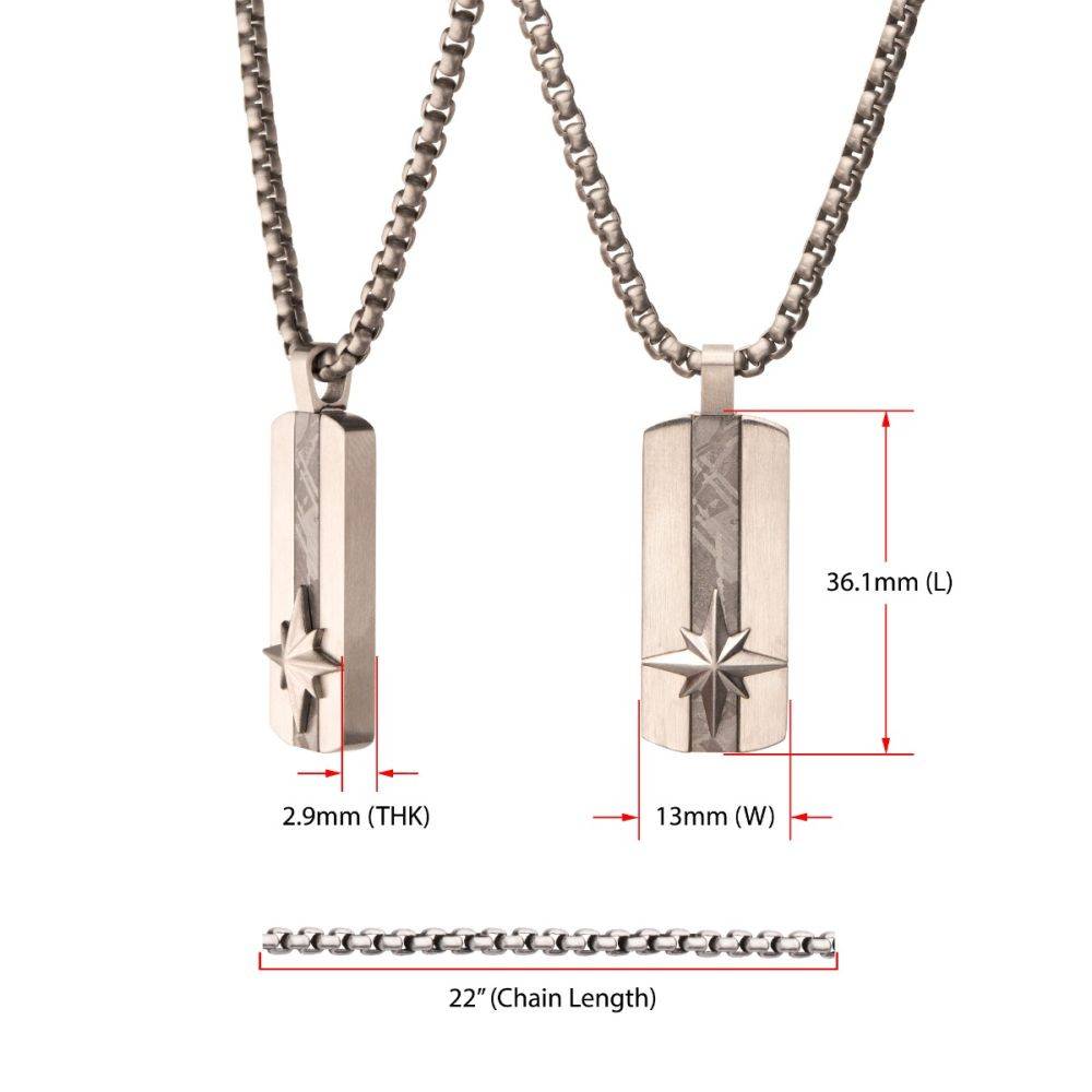 Genuine Meteorite Inlay Dog Tag Pendant for Men