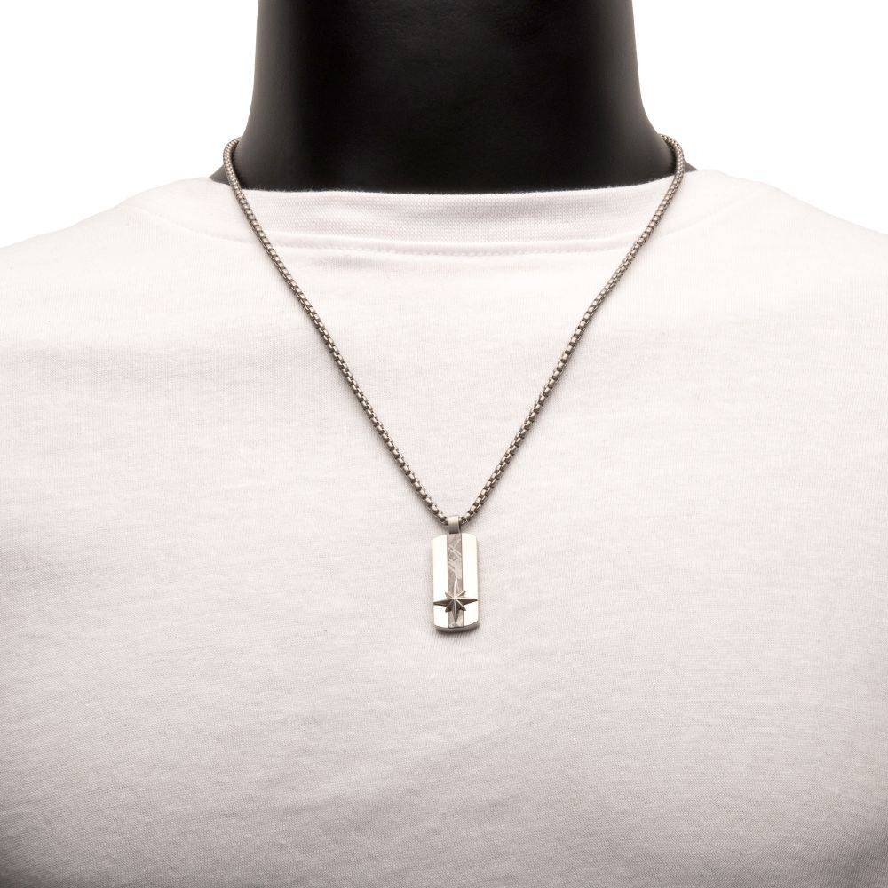 Genuine Meteorite Inlay Dog Tag Pendant for Men