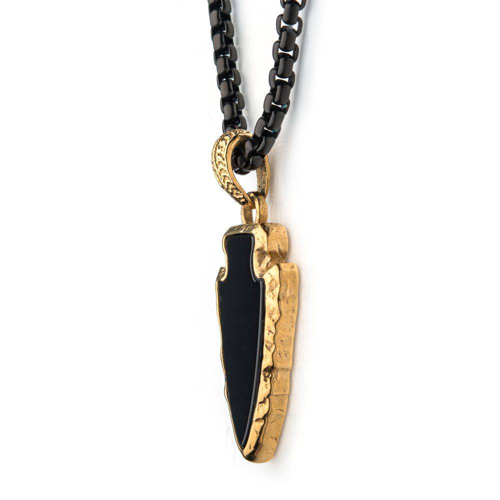 Black Agate Stone Pendant with Chain - Modern Design