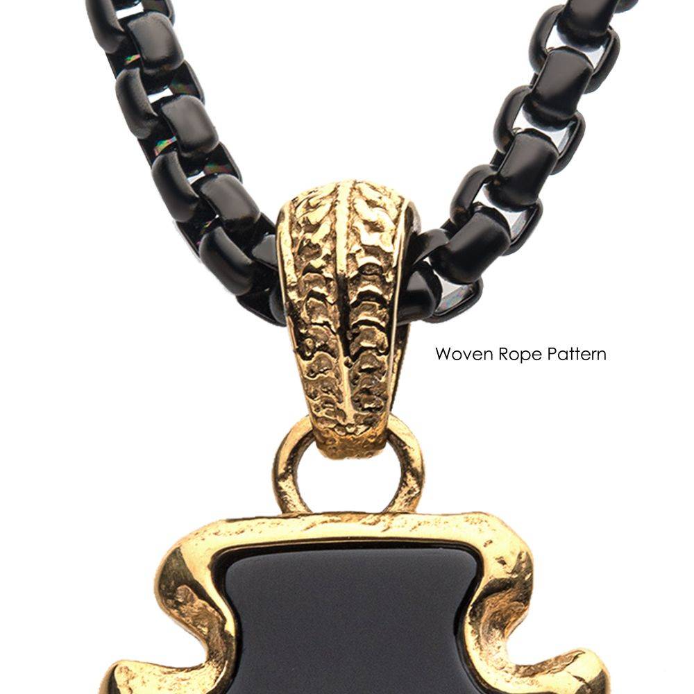 Black Agate Stone Pendant with Chain - Modern Design