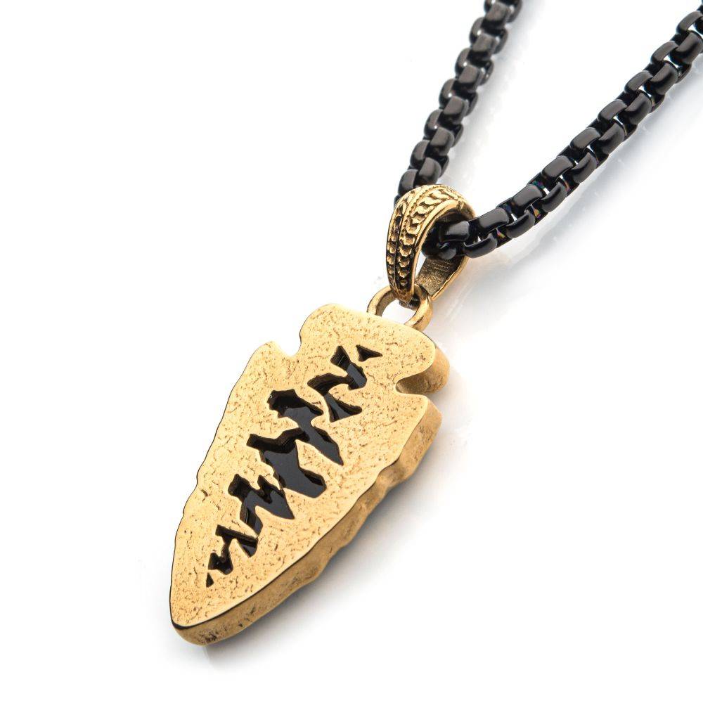 Black Agate Stone Pendant with Chain - Modern Design