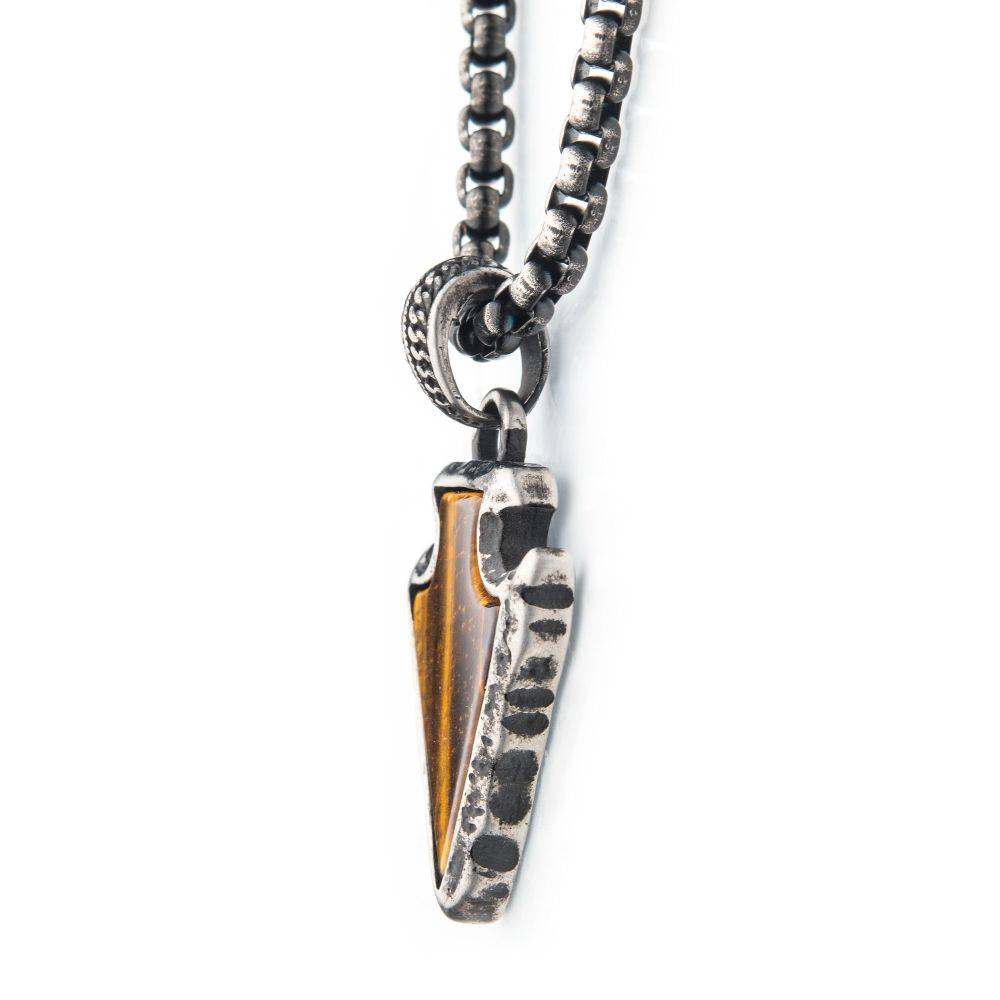 Tiger Eye Stone Pendant with Chain for Bold Style