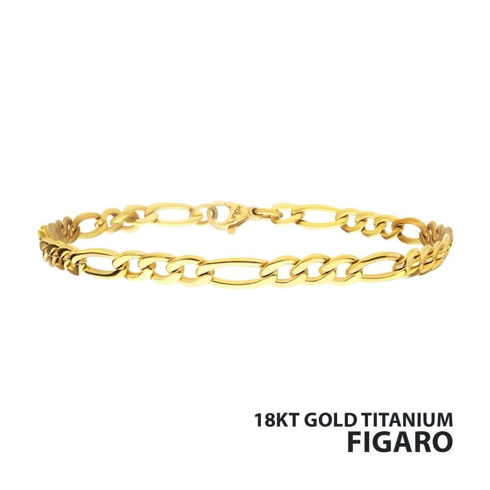Titanium Figaro Chain Bracelet Gold IP Bracelet 18Kt,