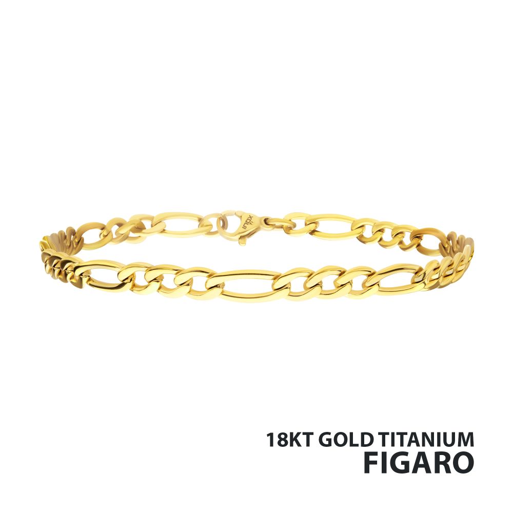 4.7mm Golden Tone IP Titanium Figaro Chain Bracelet