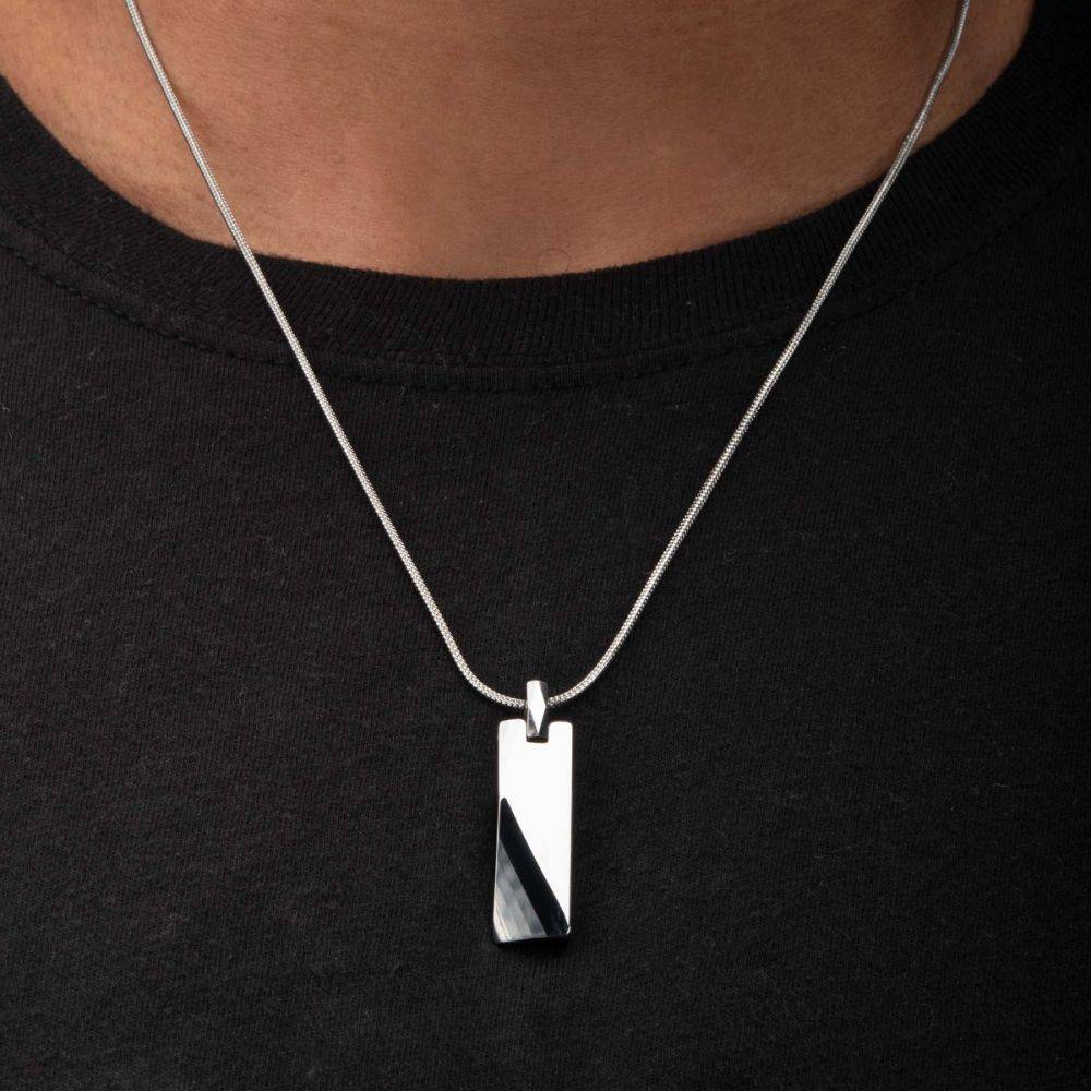 Tungsten Carbide ID Tag Pendant with Chain