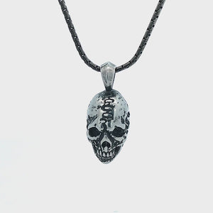 Silver Stainless Steel Cortes Collection Antique Finish Skull Head Pendant with Chain