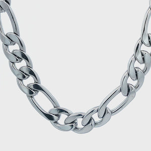 Silver Tone Stainless Steel Polished 9mm Classic Figaro Chain