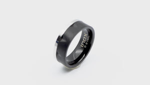 Black and Silver Stainless Steel Matte and Polished Finish Accent Notch Band Ring