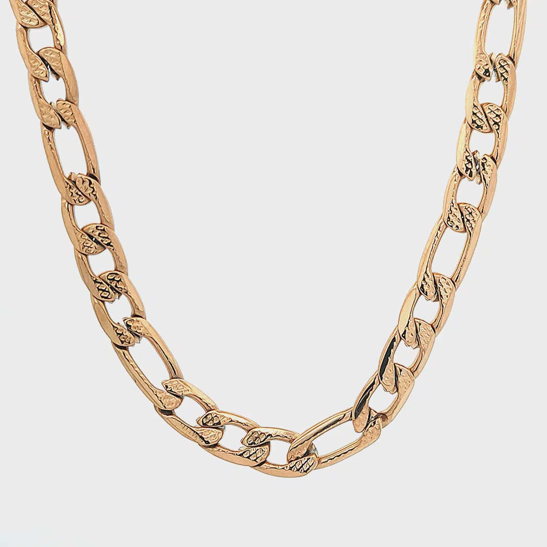 Golden Tone Stainless Steel 7mm Speckled Pattern Figaro Chain