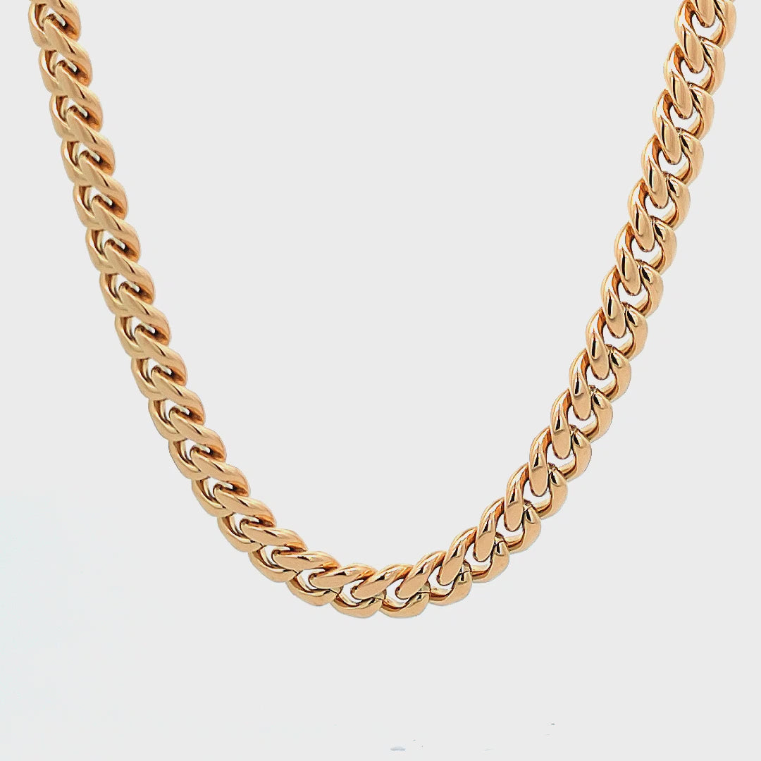 18K Gold Ion Plated Stainless Steel Miami Cuban Chain with CZ Double Tab Box Clasp