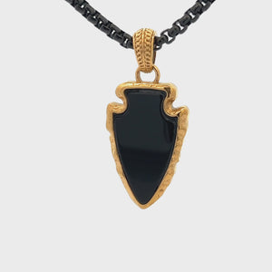 18K Gold Ion Plated Stainless Steel Black Agate Stone Pendant with Chain