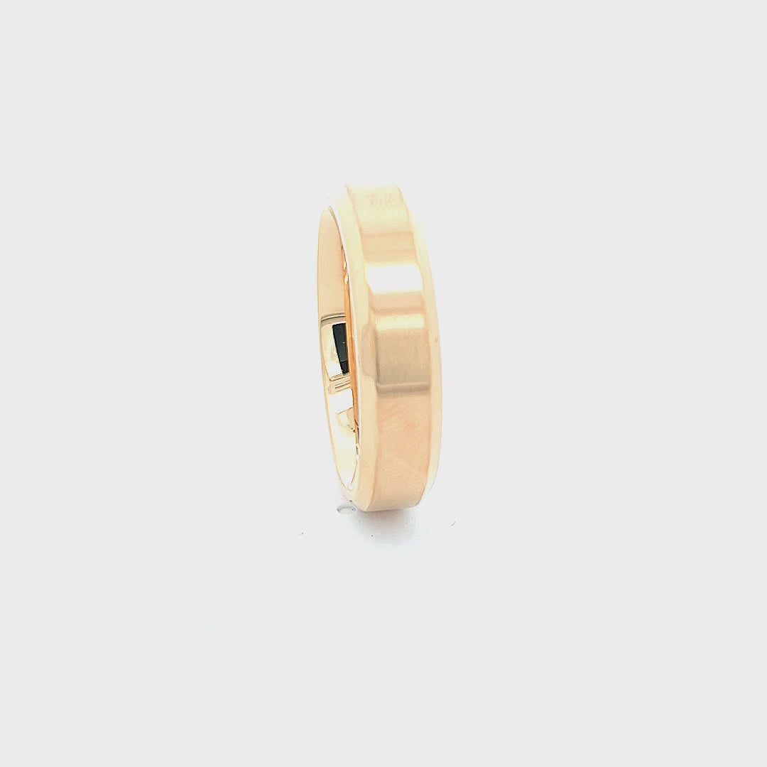 18K Golden Tone Ion Plated Stainless Steel 6mm Matte Finish Beveled Band Ring