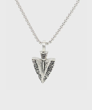 Antiqued Finished Silver Stainless Steel Arrowhead Pendant with Bold Box Chain