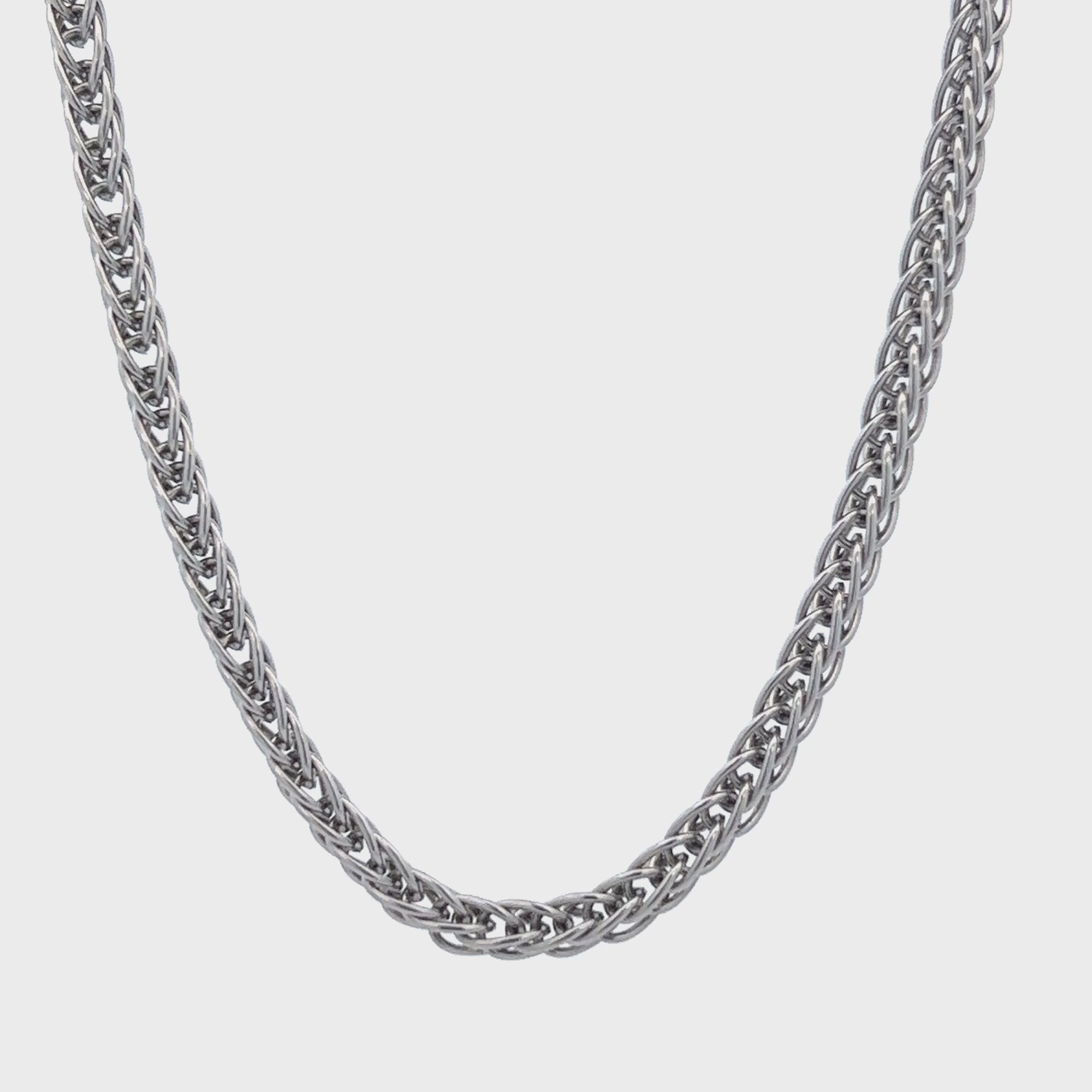 Silver Tone Stainless Steel Polished 4 mm Round Wheat Chain