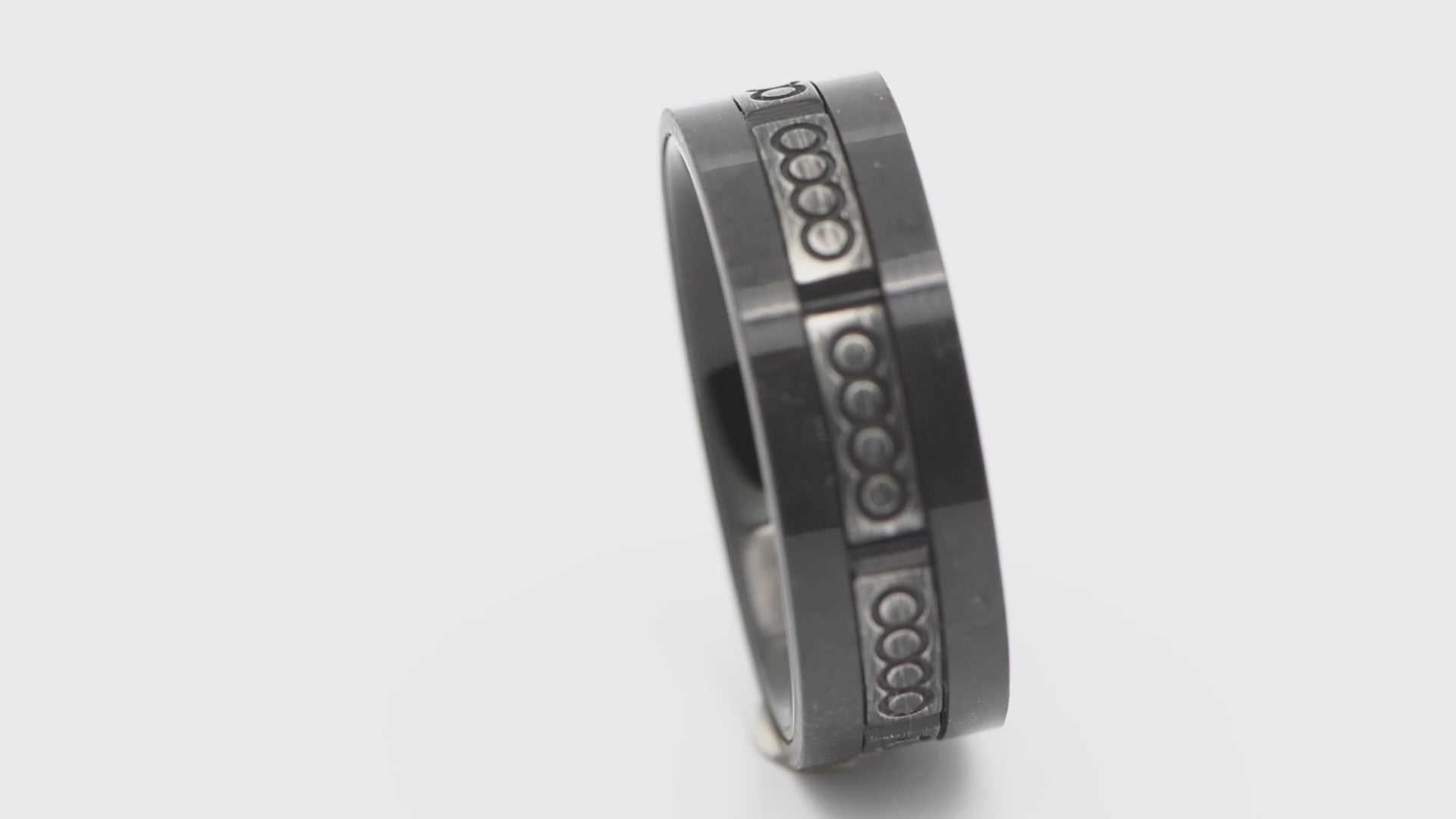 Black Stainless Steel Antique Finish Black Carbon Fiber Band Ring