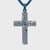 Blue Damascus Steel Religious Cross Pendant with Blue Stainless Steel Chain