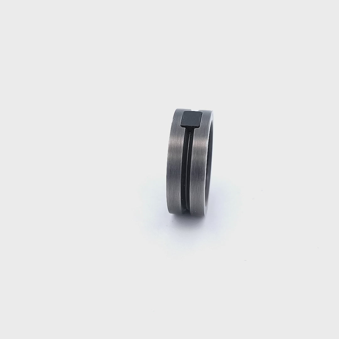 Black Stainless Steel with Antique White Bronze Industrial Design Band Ring