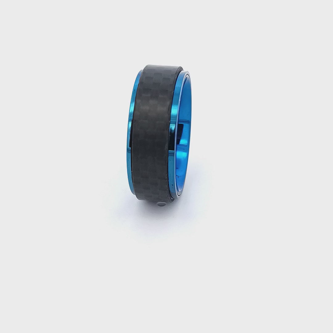 Blue Stainless Steel Black Solid Carbon Fiber Band Ring