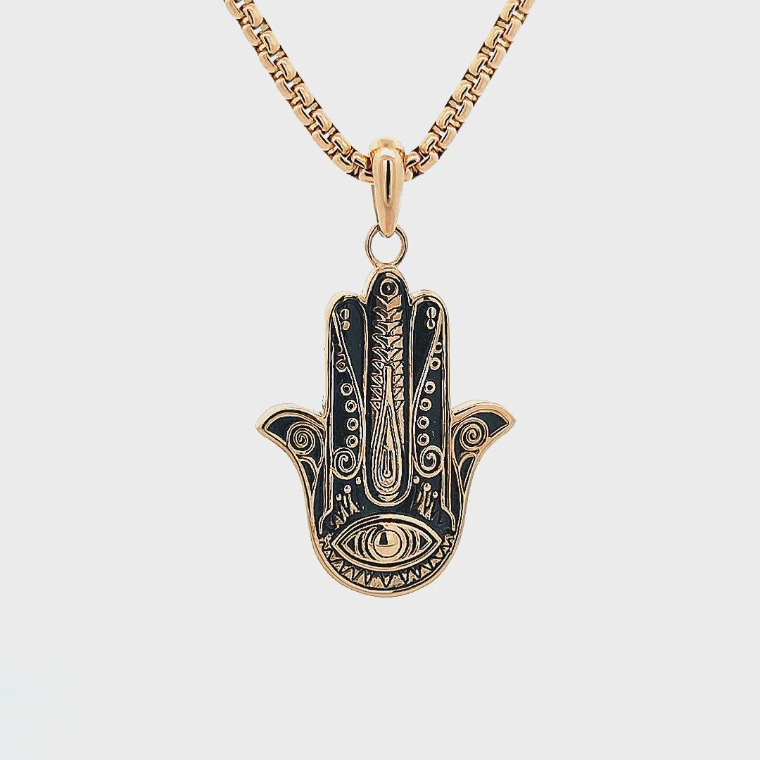 18K Gold Ion Plated Stainless Steel Hamsa Pendant with Chain