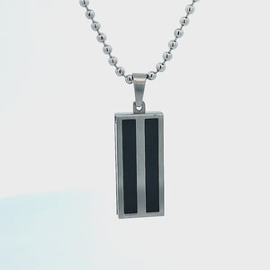 Silver and Black Stainless Steel with Vertical Bar Pattern 2 GB USB Pendant