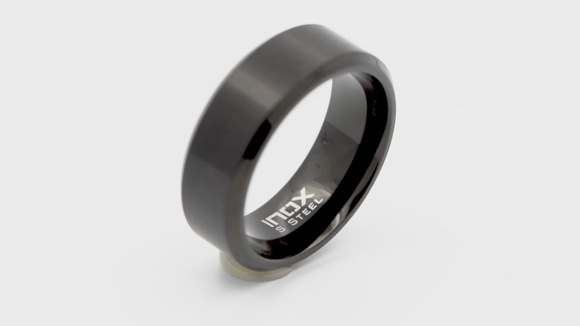 Black Stainless Steel 8mm Matte Finish Beveled Wedding Band Ring