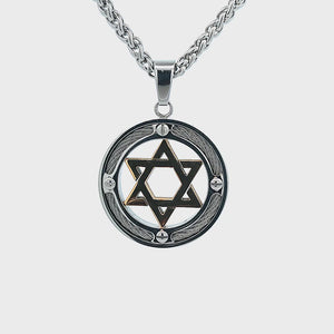 Gold & Silver Stainless Steel with Inlayed Cables Star of David Pendant