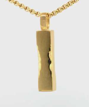18K Gold Ion Plated Matte Stainless Steel Chiseled Engravable Drop Pendant with Box Chain