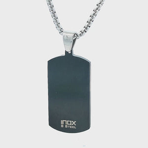 Black Stainless Steel and CZ Crocodile Print Dog Tag Pendant with Chain