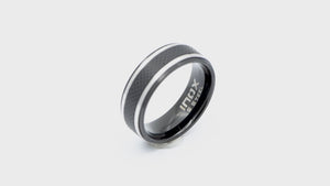 Black and Silver Stainless Steel Matte Finish Quilt Pattern Band Ring