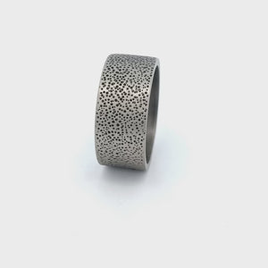 Silver Tone Stainless Steel Matte and Antique Finish Magma Pattern Band Ring