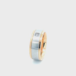 Gold & Silver Stainless Steel CZ Detail Band Ring