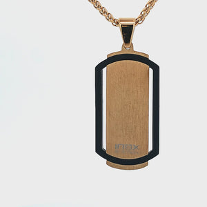 Black and Golden Tone Stainless Steel Matte Finish Cut-Out Frame and Hammered Design Tag Pendant with Chain
