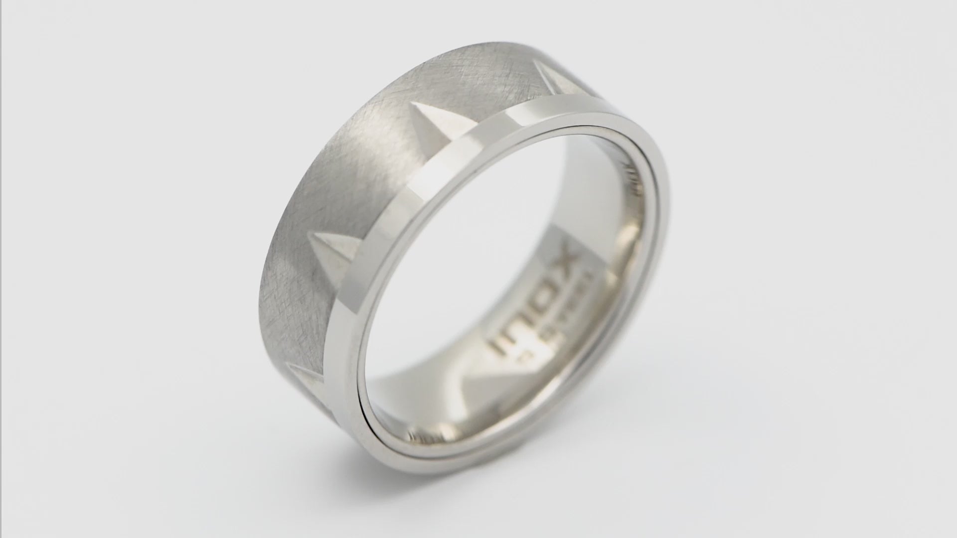 Silver Tone Stainless Steel Matte and Polish Finish Accent Notch Band Ring