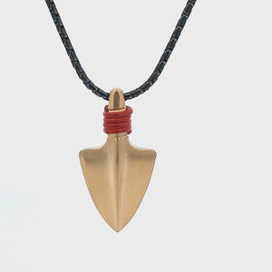 Gold Stainless Steel Antique Finish with Red Leather Cord Arrowhead Pendant