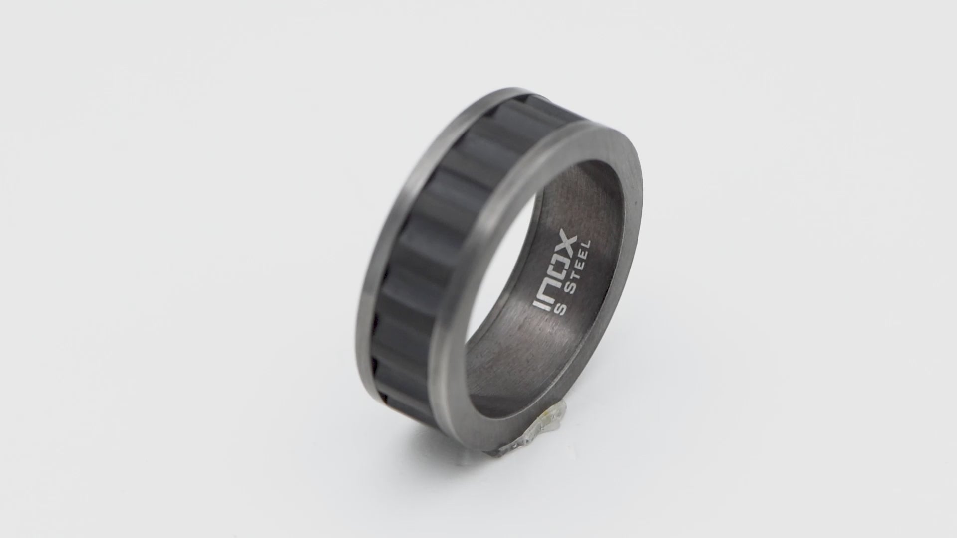 Black Stainless Steel Gunmetal Ridge Inlaid Band Ring