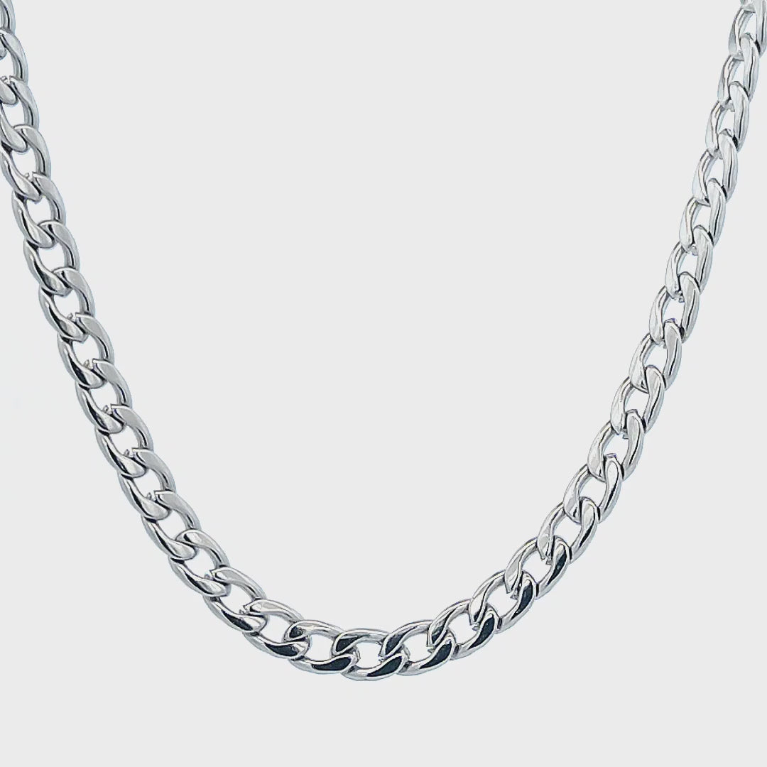 Silver Tone Stainless Steel 3.5 mm Flat Curb Polished Link Chain