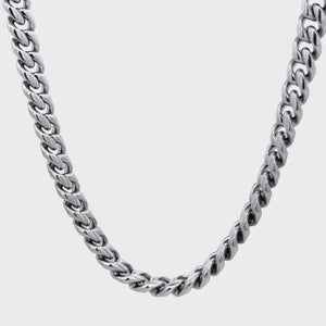 Silver Stainless Steel Miami Cuban Chain with CZ Double Tab Box Clasp